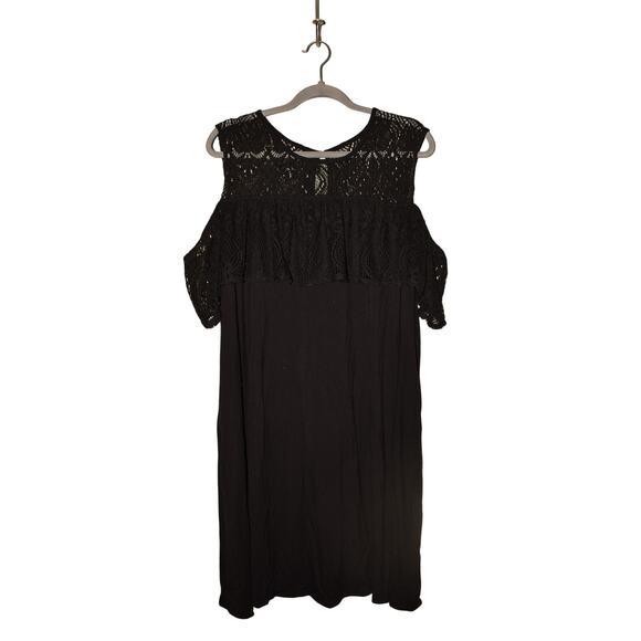 LANE BRYANT $89 Black‎ Ruffle Lace Yoke Cold Shoulder Shift Dress Size 18 / 20 - Picture 1 of 3